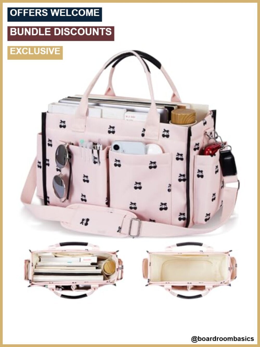 Large Canvas Travel Tote with Zipper Closure & Shoulder Strap